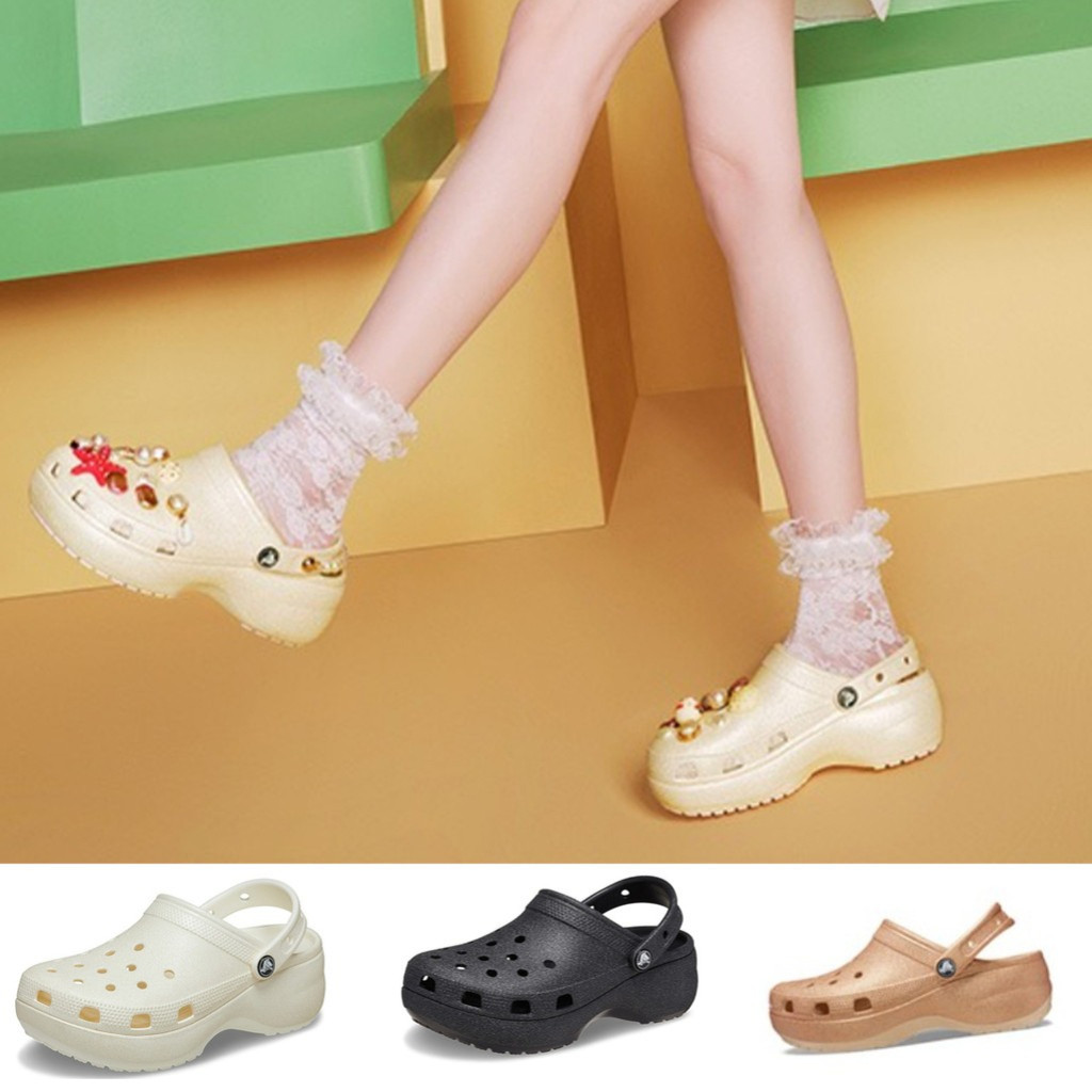 Sandal Cross Classic Platform Glitter  Wanita Sandal Cross Women  Platform  Clog Cross