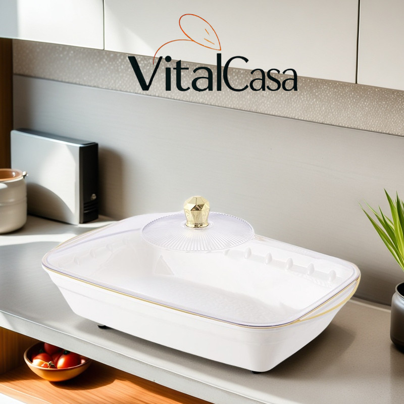 【Produk Terbaru】  Aesthetic / Nampan Saji Dengan Tutup/Piring persegi panjang putih (dengan tutup)