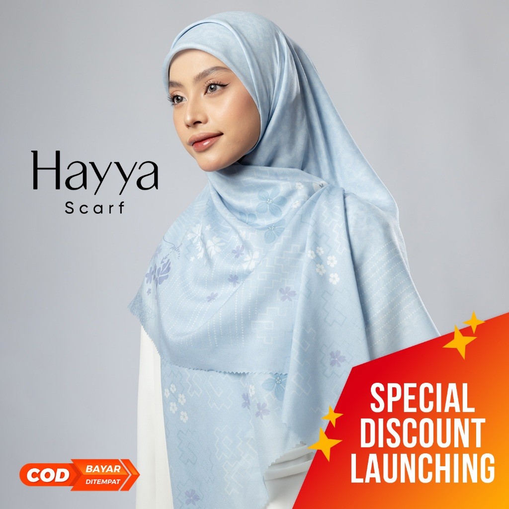 DIKASHOP JILBRAVE Hayya Scarf Hijab Motif Floral Pattern Square Syari Kerudung Segi Empat Premium Pr