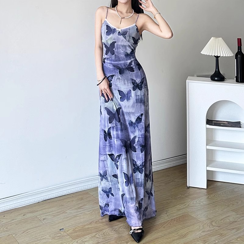 Air QZ235 Summer Elegant Long Purple Dress Pantai Wanita Party Baju Dress Body Press Korean Style Bo