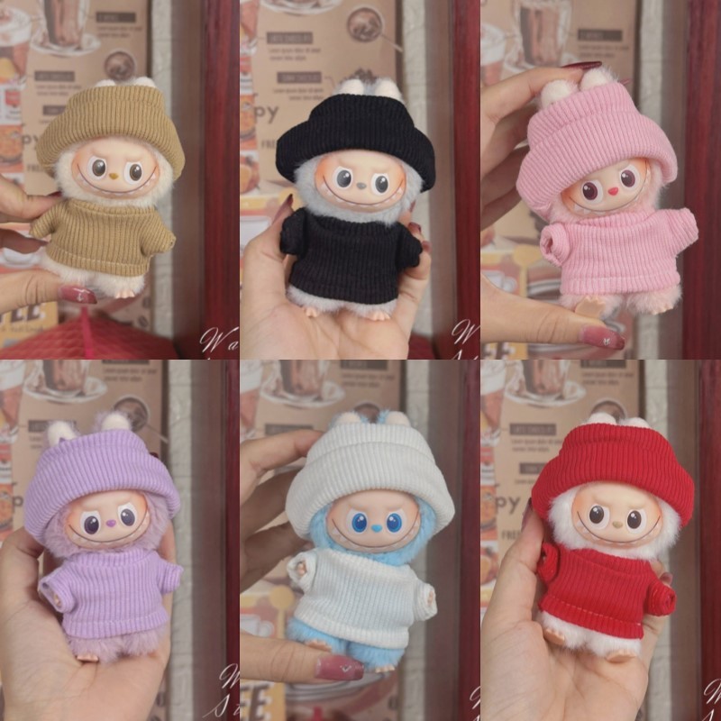 For labubu clothing Knitted sweater For Labubu 4.0 The Monsters Pin for Love Series Knit Flap Hat T-