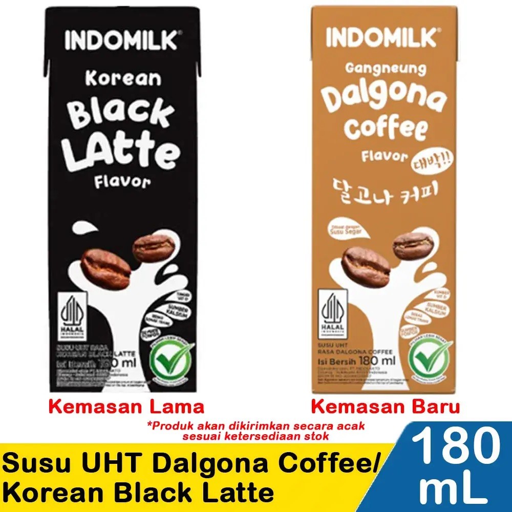 INDOMILK SUSU CAIR UHT BLACK LATTE/ DALGONA COFFEE 180mL