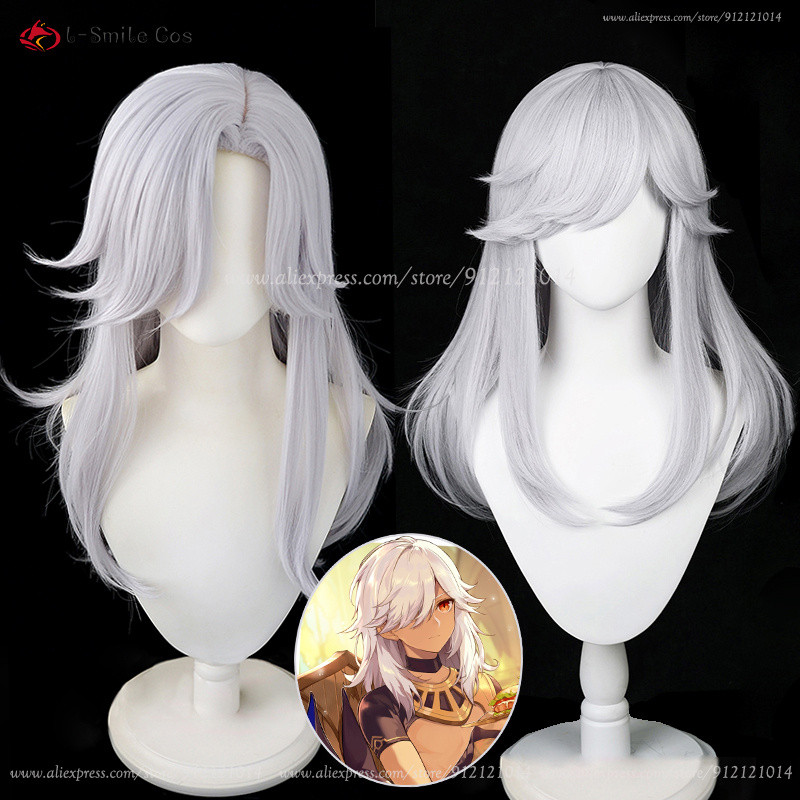 Synthetic Cyno Cosplay Wig Sumeru Cyno Silvery White Long Anime Wigs Heat Resistant Hair Halloween P