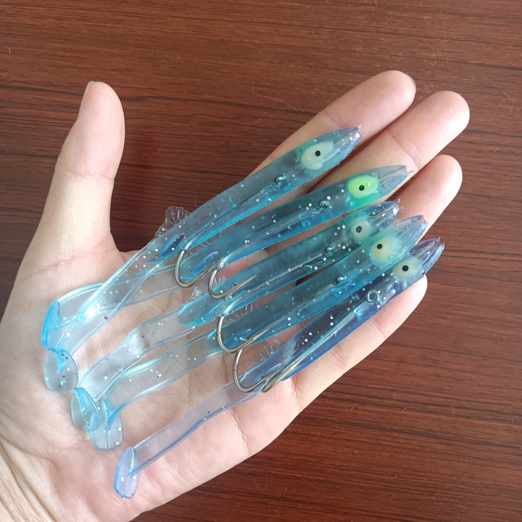 DUODUOYU 5PCS Eel Shad Fishing Lure 115mm/4g Soft Bait with Sharp Hook Set for Bass Fishing Rig Sink