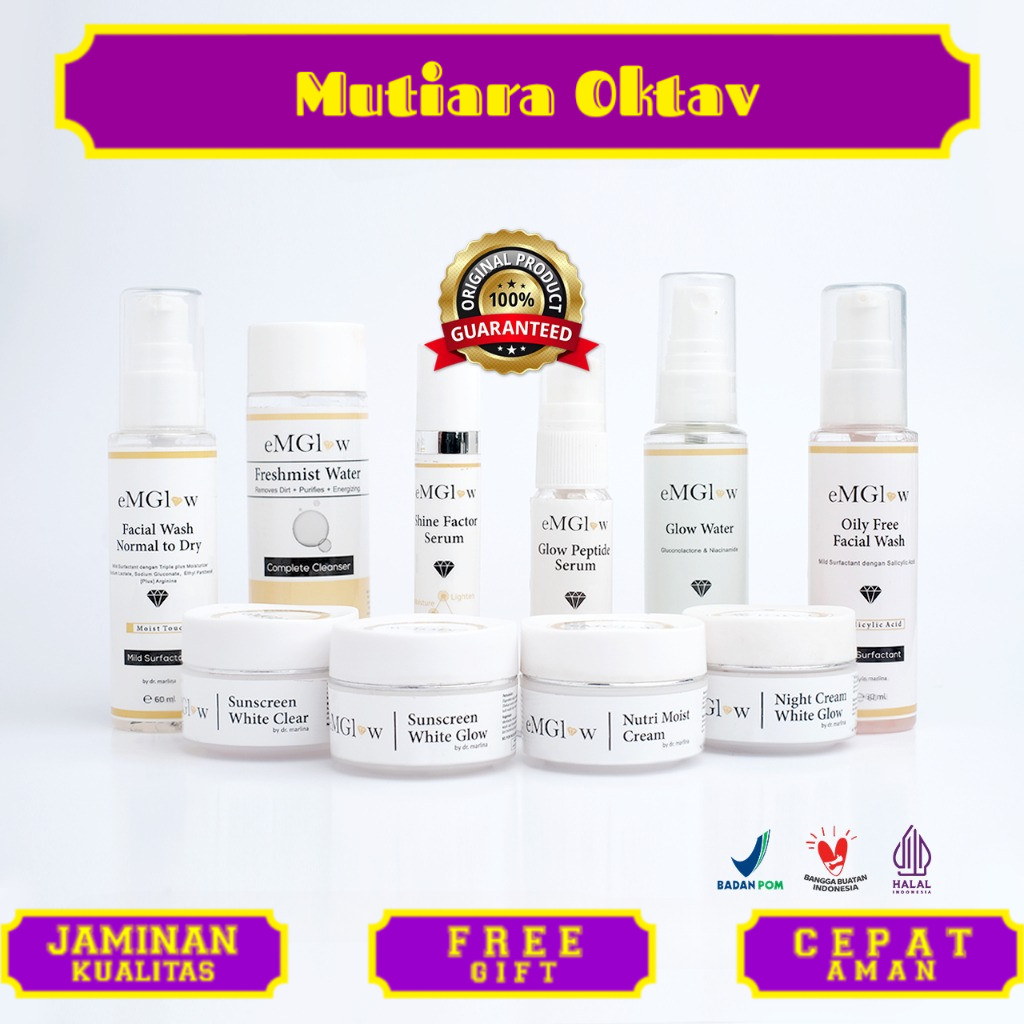 EmGlow - Paket WHITE GLOW | Set Skincare Pencerah Wajah Untuk Kulit Kering & Berminyak