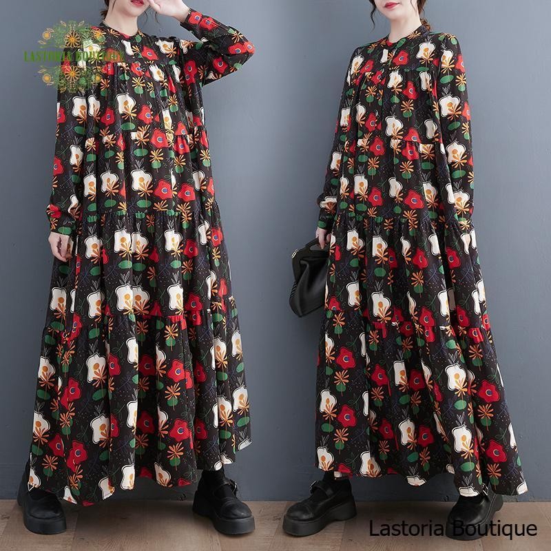Sivia Loose Maxi Dress Motif Bunga Fashion Korea Terbaru Lastoria Boutique