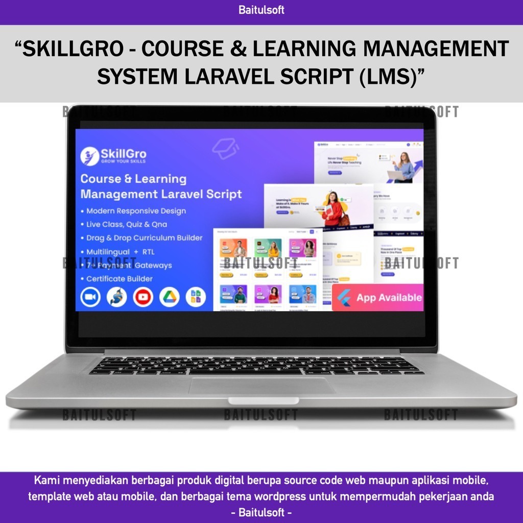 SOURCE CODE APLIKASI WEB SKILLGRO - COURSE & LEARNING MANAGEMENT SYSTEM LARAVEL SCRIPT (LMS) D129 BA