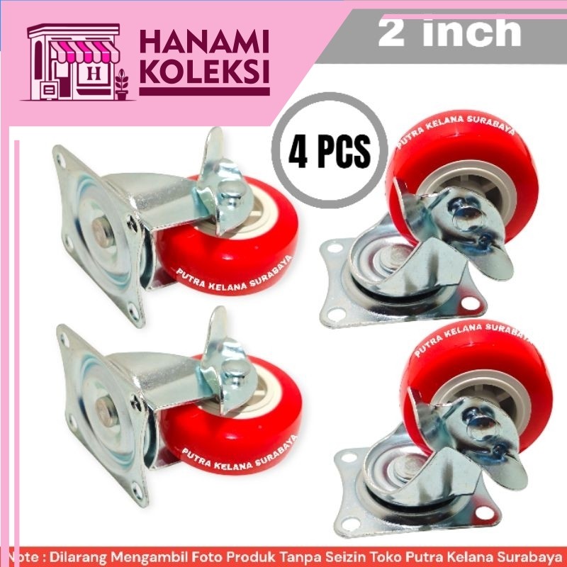 SALE [ 4 PCS ] Roda 2 Inch Merah Rem 4Pcs / Roda Troli 2inch 4Pcs / Roda Merah 2" Dengan Rem