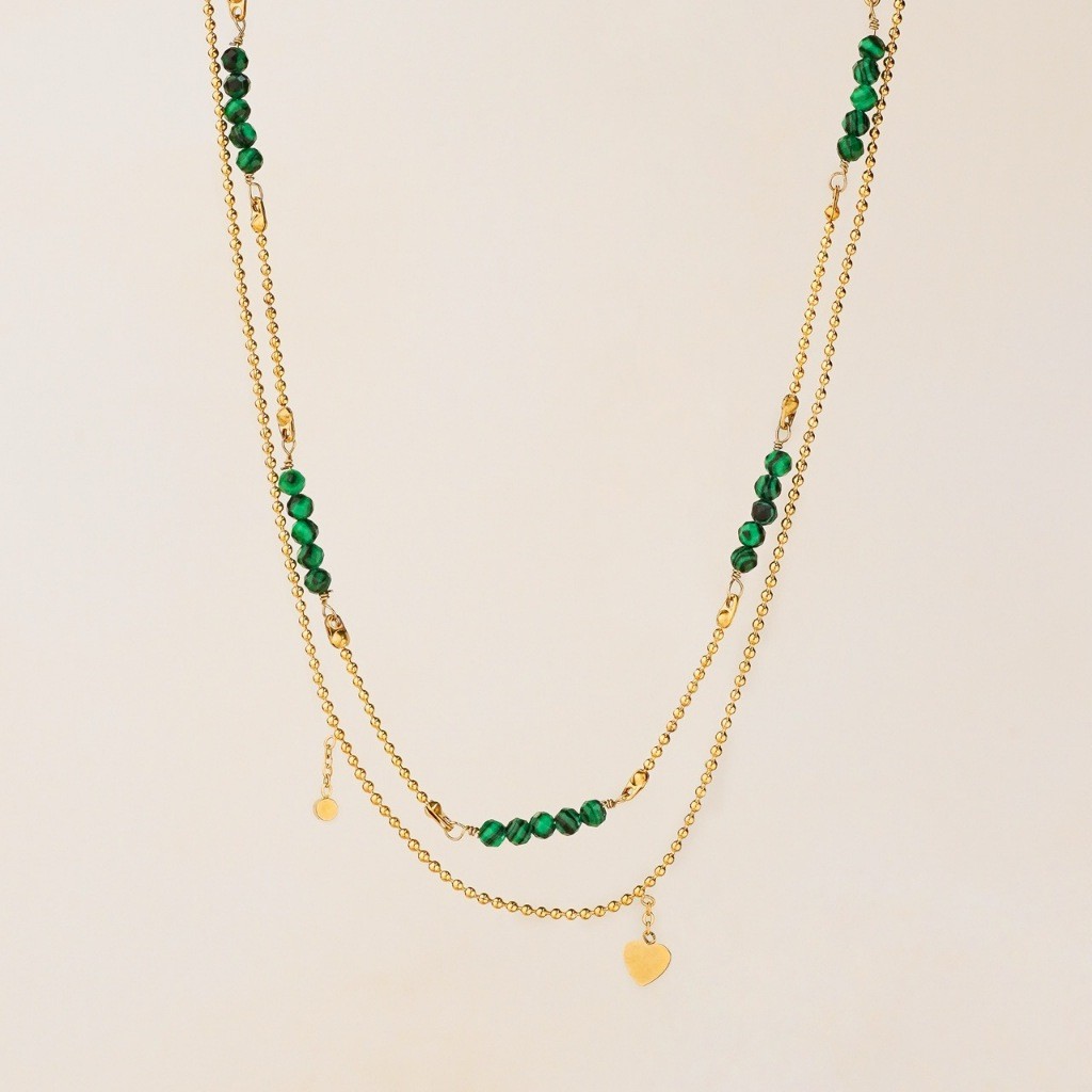 Kalia Double Chain Malachite Bead Necklace | Soreya Kalung Batu Malachite Hijau