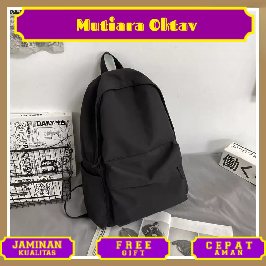 Ransel Polos Wanita Pria Tas Sekolah Warna Hitam Polos Tas Sekolah SMA SMP HokiOfficial