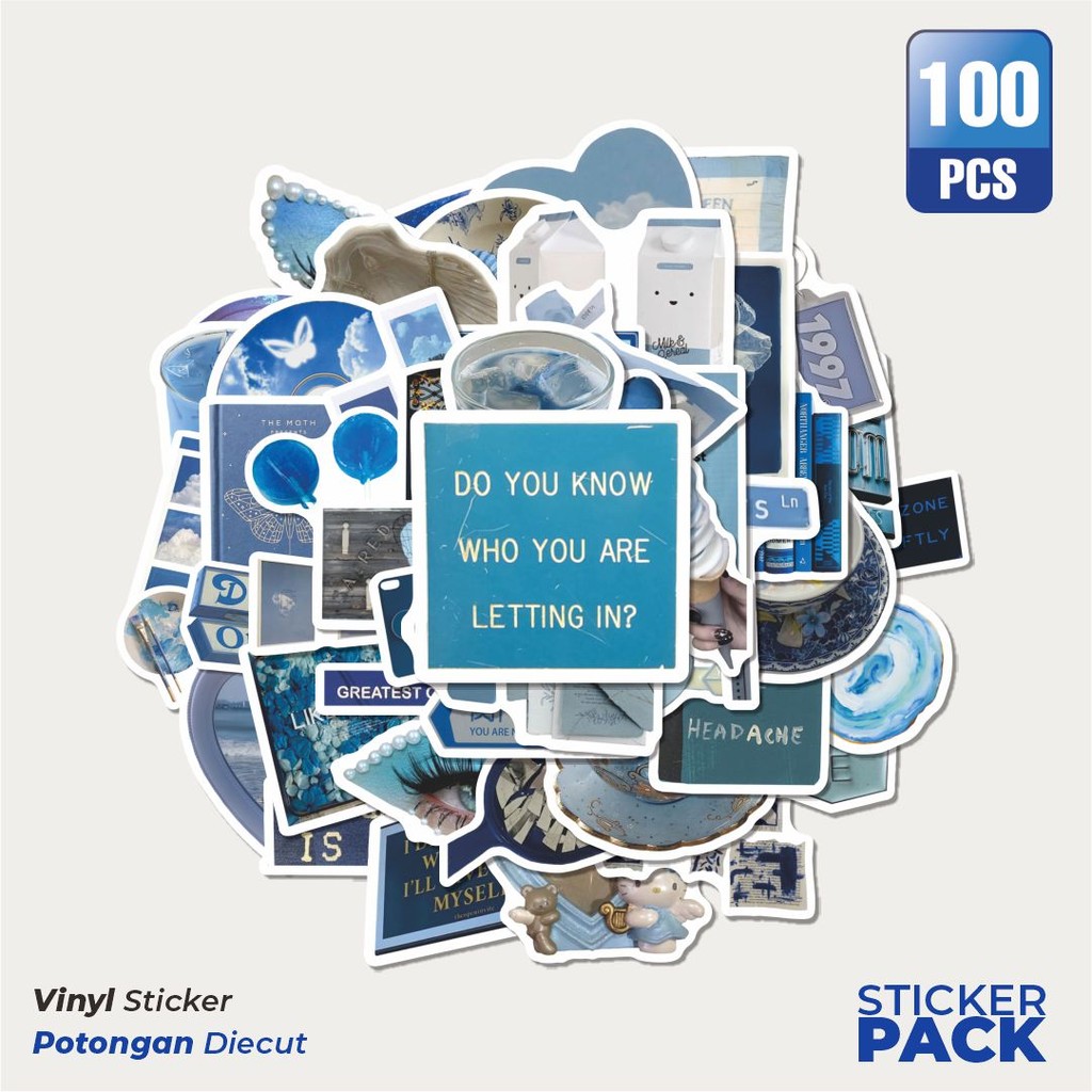 MURAH 100 PCS Stiker Blue Blue Vintage Waterproof Aesthetic- Untuk Laptop, Motor, dan Helm - Paper S