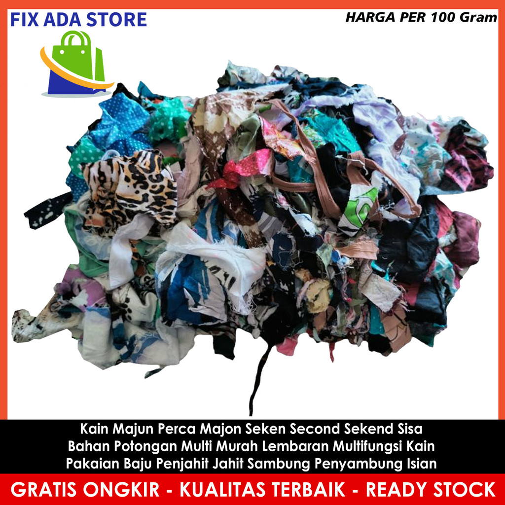 Kain Majun Majon Seken Perca Per 100 Gram Second Sekend Sisa Bahan Potongan Multi Murah Lembaran Mul