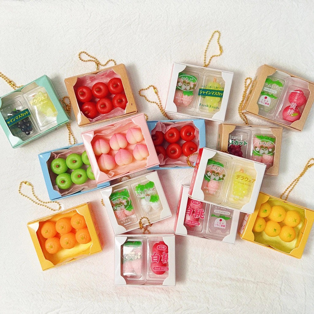 Capsule Toy Tiny Fruit Squishy Delicate Food Toy Fruit Box Peach Strawberry Squishy Keychain Mini Ba