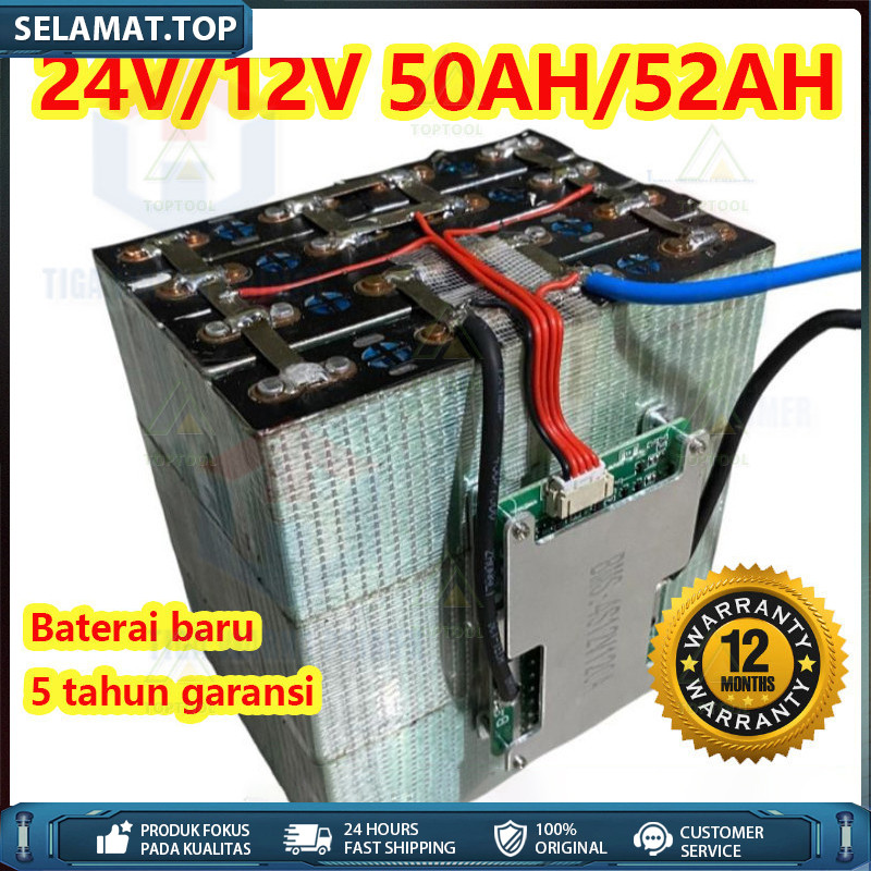 2025 ttery Baterai Lifepo4 12V/24V 52Ah / 24V 50Ah/50Ah include sudah BMS 100A / Non BMS Garansi 24 