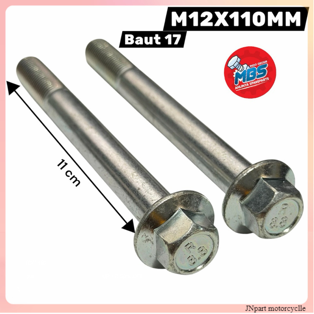 grosir BOLT FLANGE M12X110 BAUT 17 TOPI PANJANG 11 cm BAUT SHOK AREM MOBIL UNIVERSAL BAJA CARBON ori