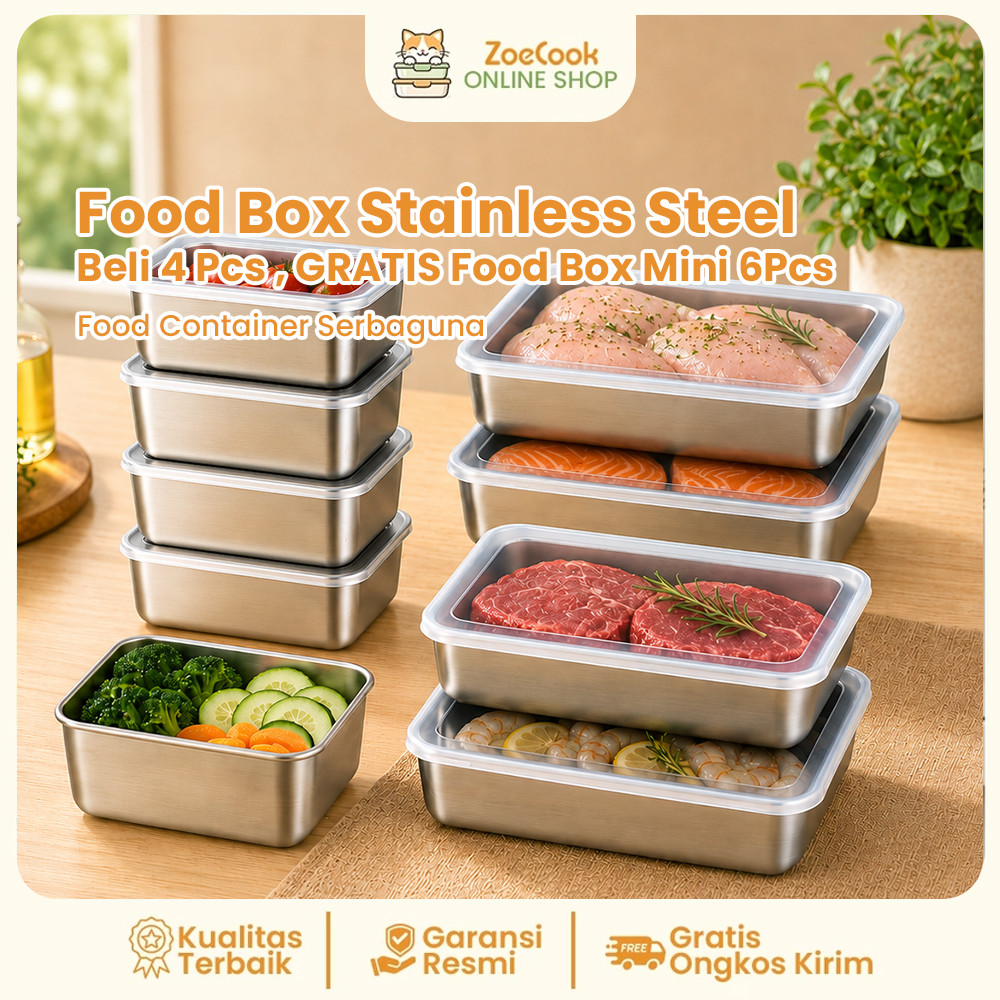 ZOECOOK Food Container Besar isi 4pcs Free Container Box Kecil isi 6pcs | Food Container Kulkas | St
