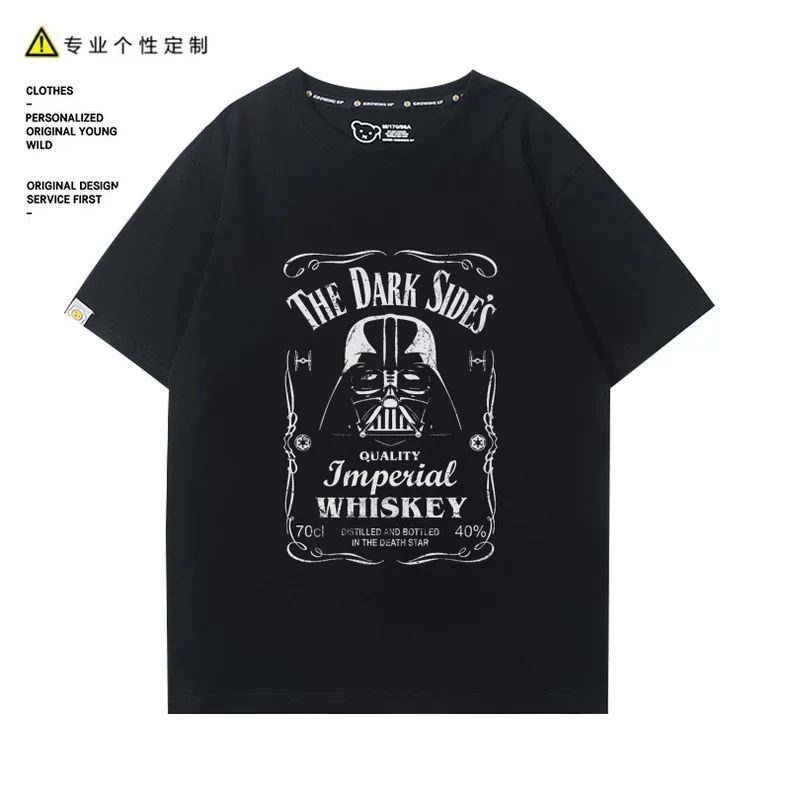 Kaus merchandise STAR WARS, pakaian musim panas lengan pendek katun murni Star Wars, lengan setengah