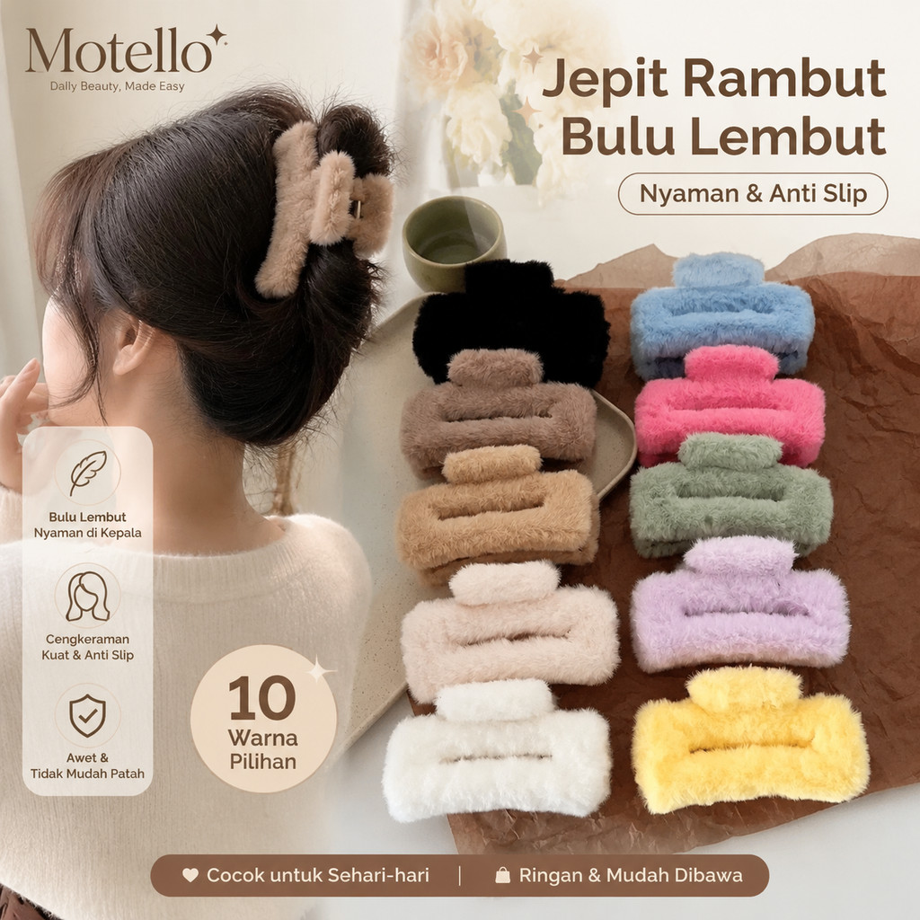 MR - Jedai Bulu Halus Motif Kotak Jepit Rambut Gaya Korea Warna Soft Aksesoris Rambut Wanita Import