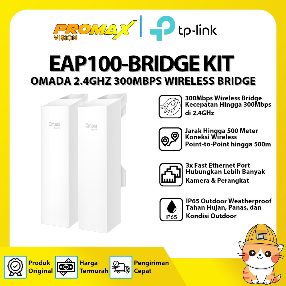 TP-LINK OMADA EAP100-BRIDGE KIT 2.4GHZ 300MBPS INDOOR/OUTDOOR WIRELESS BRIDGE 500M PTP