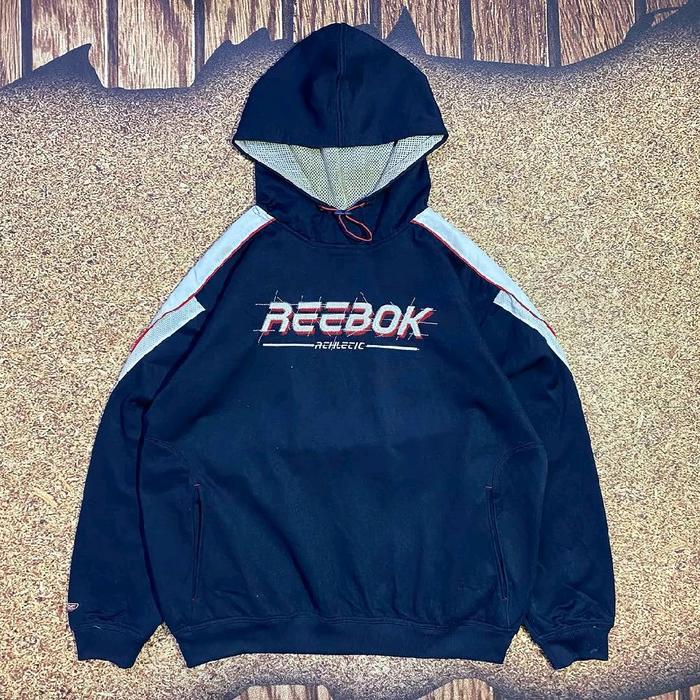 jaket hoodie REEBOOK ATHLETIC big logo navy sweater berkerudung casual murah bagus size XXL