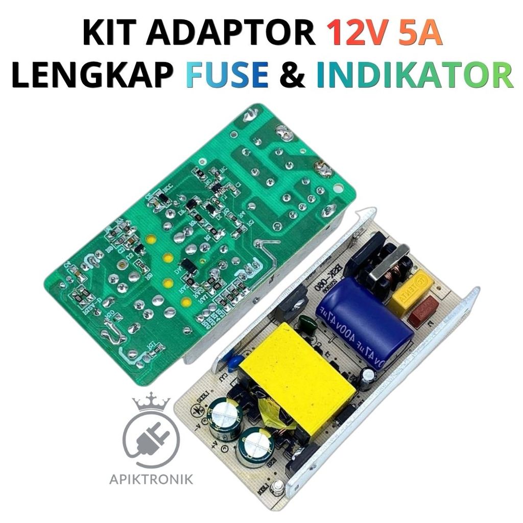 Kit Adaptor 12V 5A AC to DC Power Supply Board Lengkap Fuse dan Indicator Original