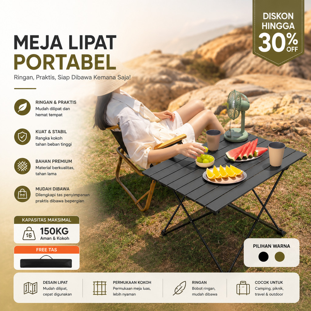 Paus Biru - [BAJA KARBON ANTI KARAT] Meja Lipat Outdoor Camping Meja Kursi Set | Meja Lipat Kotak Pi