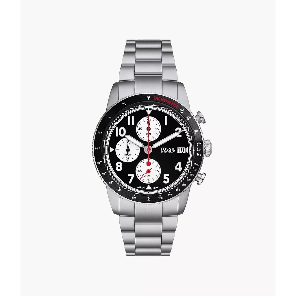 Fossil FS6045 Jam Tangan Pria Chronograph Black Dial Stainless Steel Strap 42MM