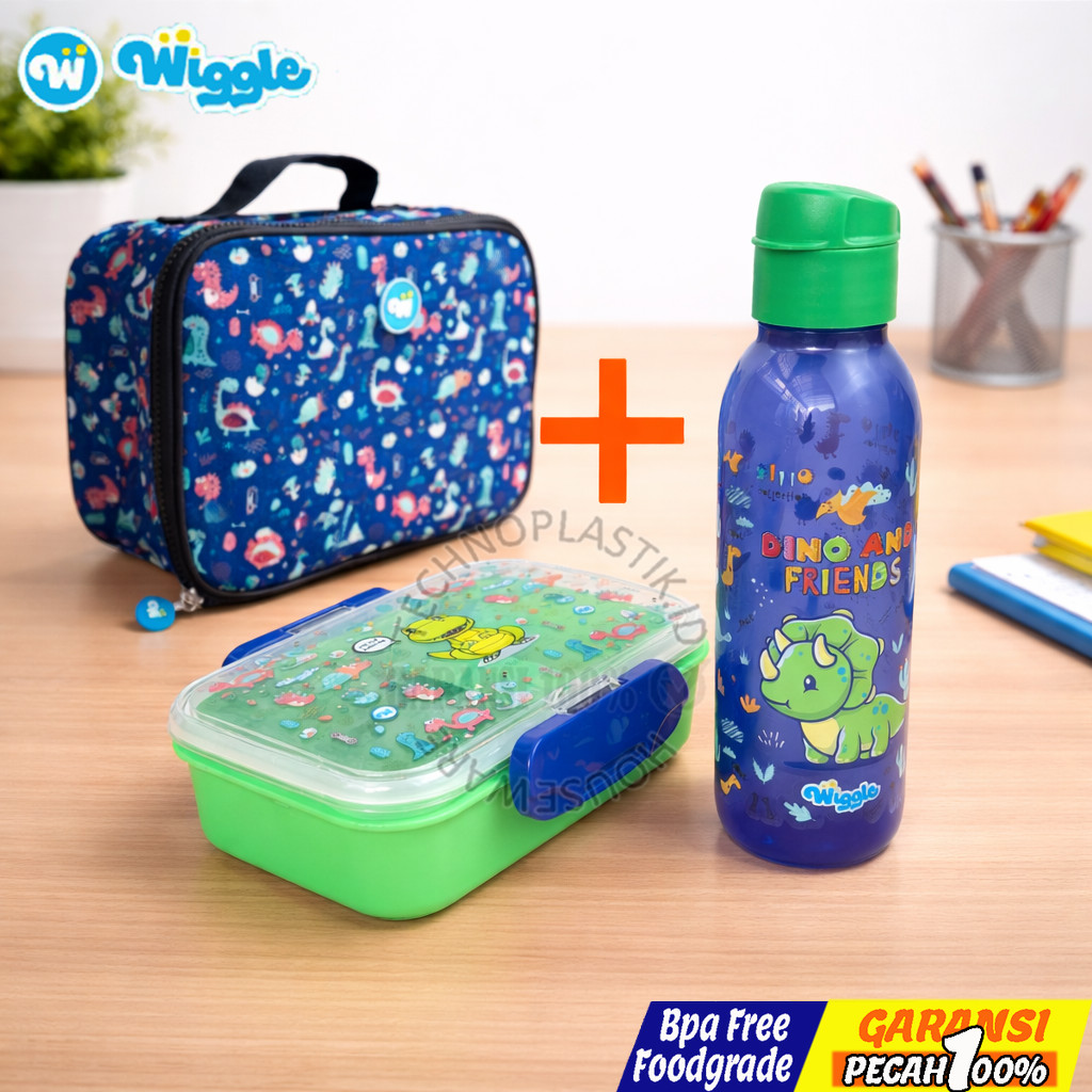 WIGGLE  Lunch Box Paket Hemat Pink Dessert Lunch Box Bag Bottle Kotak Bekal Lock Botol Tas Lunch Bag
