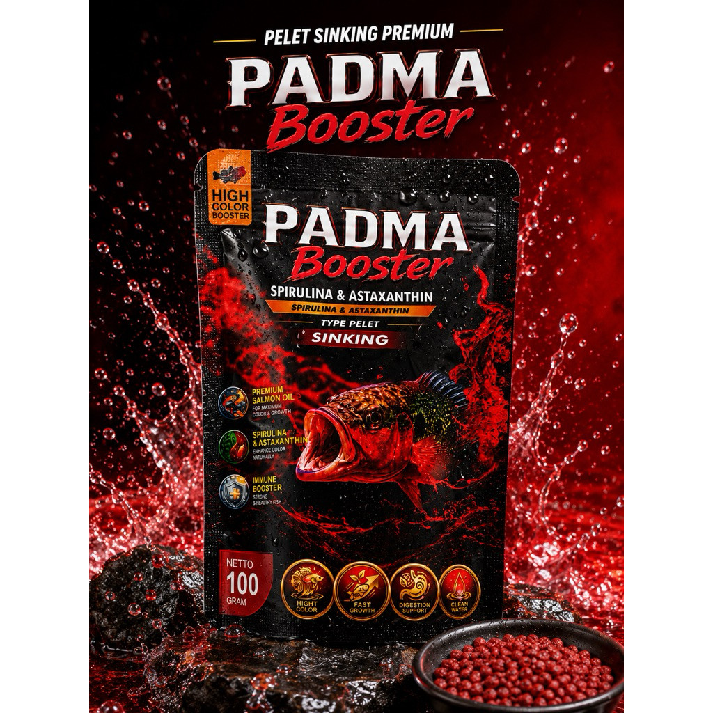 PELET PADMA BOOSTER RED Pbass fogo dan untuk genetik ikan merah     Berkualitas