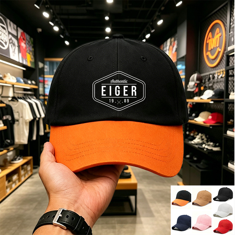 TOPI EIGER Topi Baseball Unisex Hitam Putih Streetwear Kekinian Pria Wanita Anti Sinar Matahari