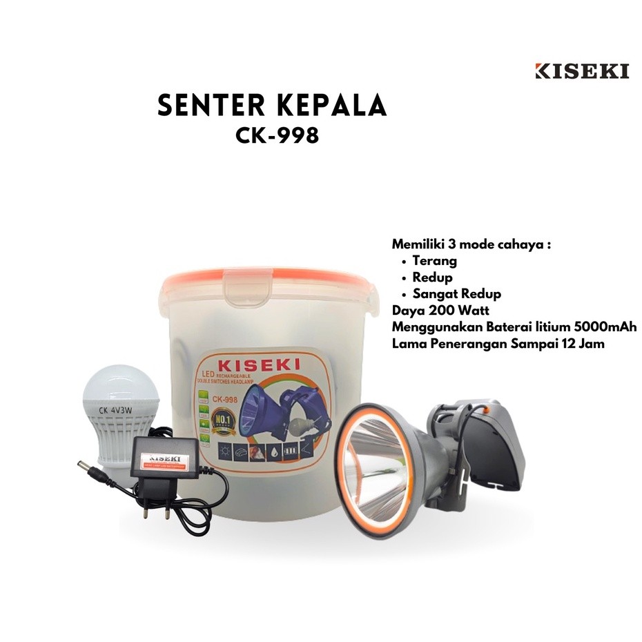 Kiseki Senter Kepala Senter Kepala Kiseki CK-998 200W Super Terang | Headlamp Outdoor 200 Watt
