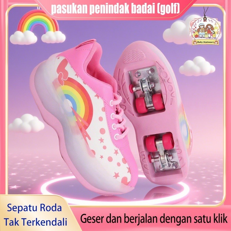 Sepatu Roda Anak Perempuan 4 Roda Lipat LED - Nyala, Breathable & Nyaman Sepatu Roda Anak Perempuan