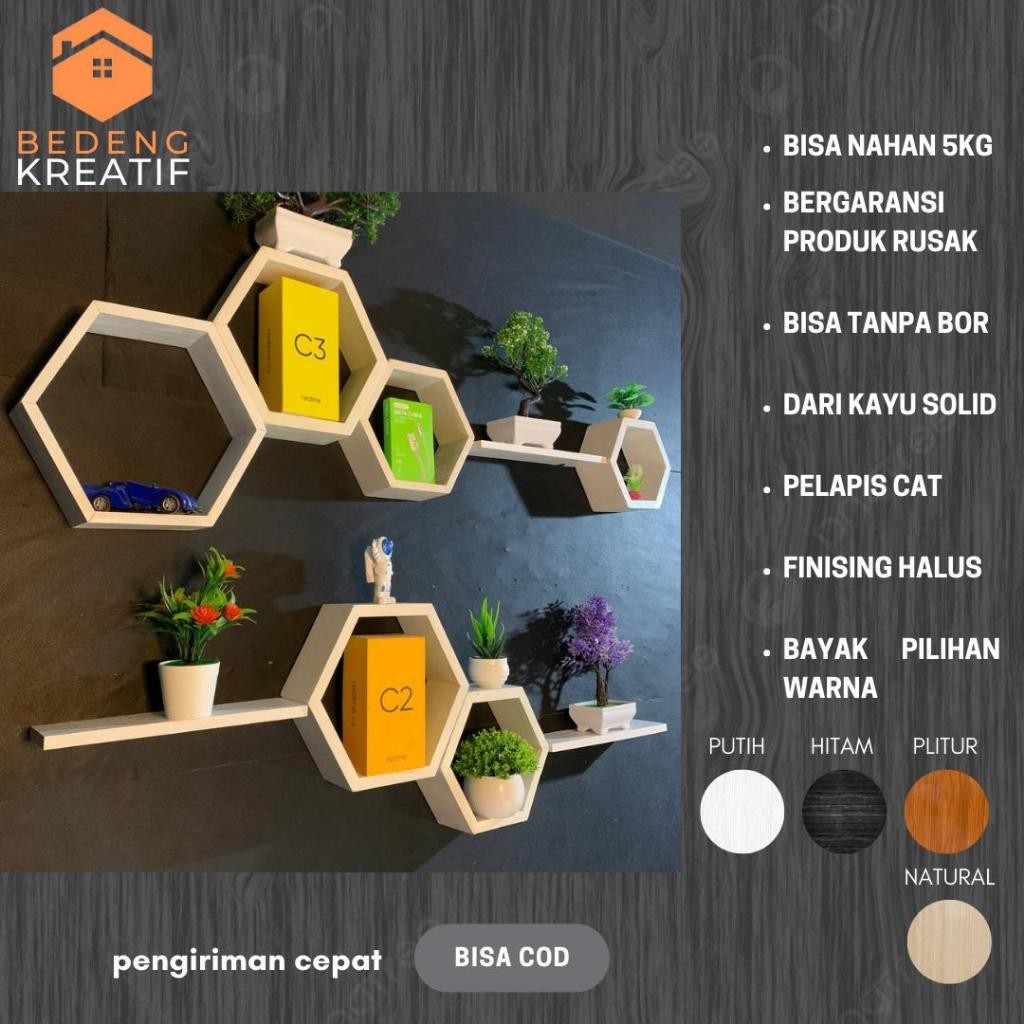 Rak Dinding Hexagonal Ambalan Dinding hexagonal aesthetic Rak hiasan dinding hexagonal