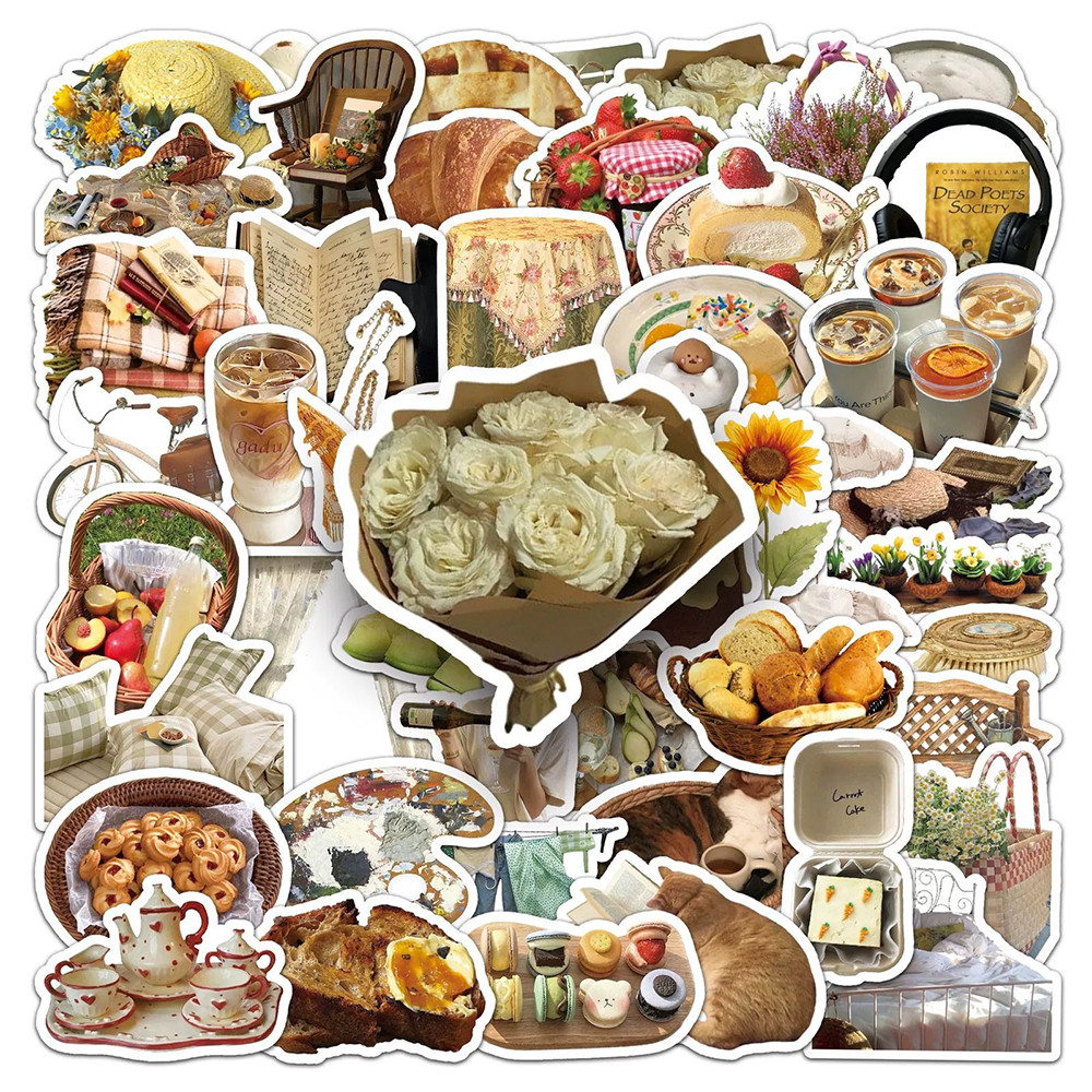 

10/30/50pcs Retro Aesthetic Afternoon Tea Cartoon Stickers for Luggage Notebook Laptop Phone Stationery INS Aesthetic Sticker