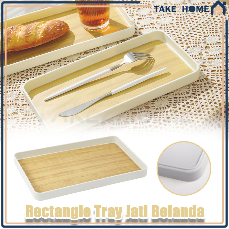 Rectangle Tray Jati Belanda/Tray Tatakan Aesthetic Persegi/Nampan Kayu Aestetik Persegi