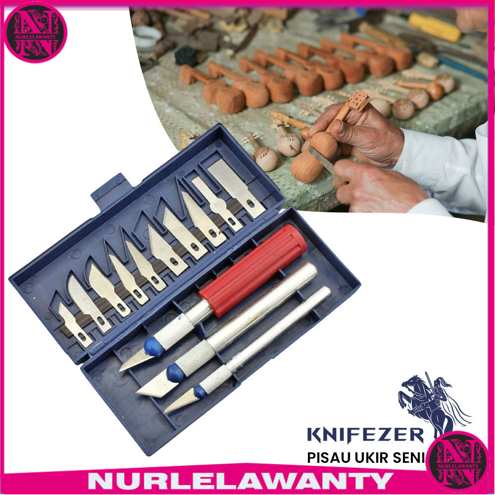 

- KNIFEZER Set Pisau Ukir Seni 13 in 1 Crafting Knife 3 Handle - A-003 -