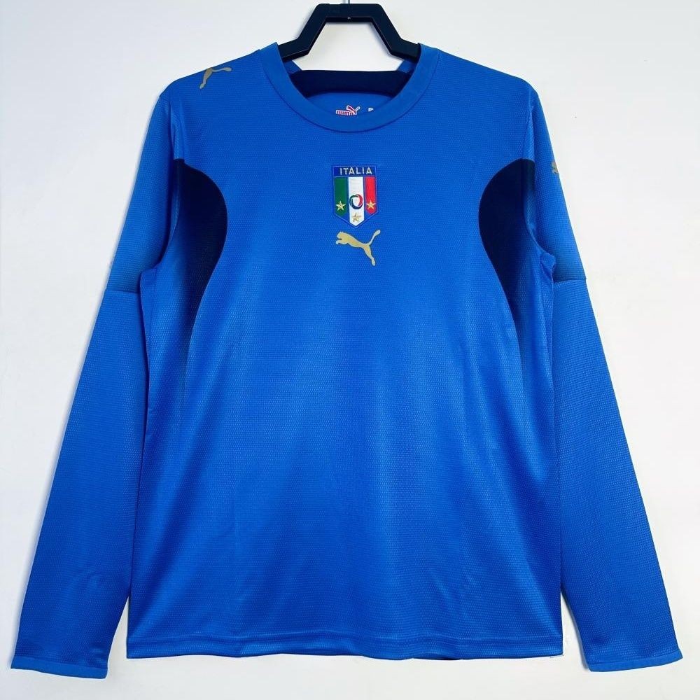 2006 Jersey Sepak Bola Utama Biru Italia ((Lengan Panjang)) T shirt pria