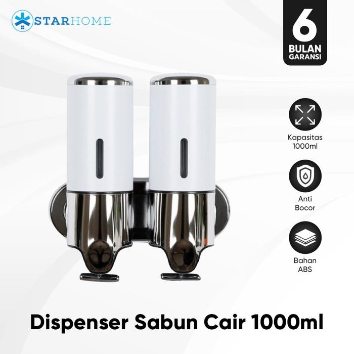 

StarHome Dispenser Sabun Cair 1000 ml dapat Dikunci Tempat Sabun Mandi Cair 2 Tabung Double Soap Dispenser Gel Liquid - Putih