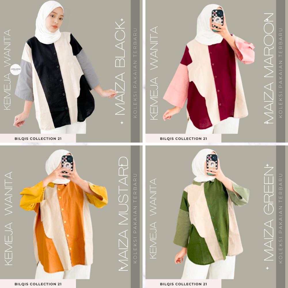 MAIZA SHIRT - COME FASHION / OVERSIZE BLOUSE / BAHAN KATUN LINEN RAMI / BIG SIZE OUTFIT / KEMEJA SAN
