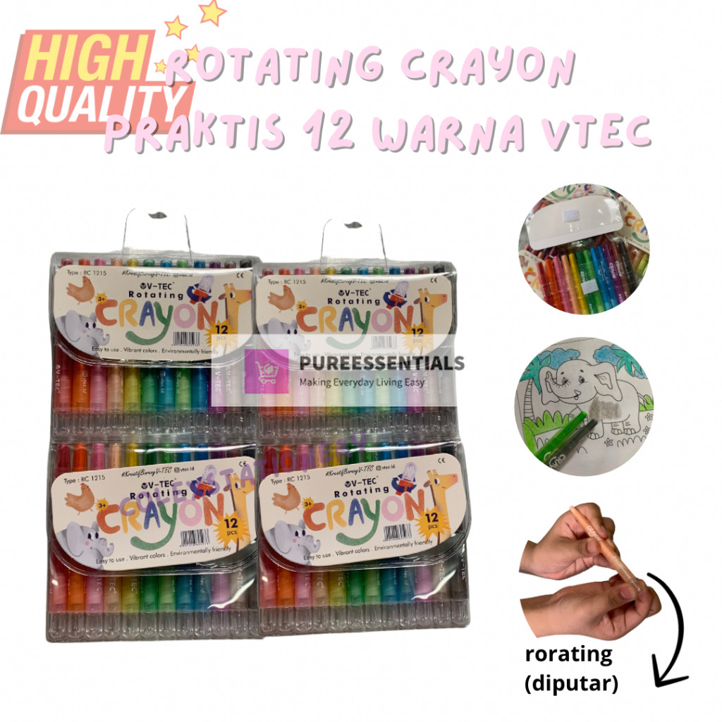 

Crayon Putar Twist Crayon / Crayon Mewarnai Putar Rotating Ukuran Panjang Isi 12 Warna Vtec