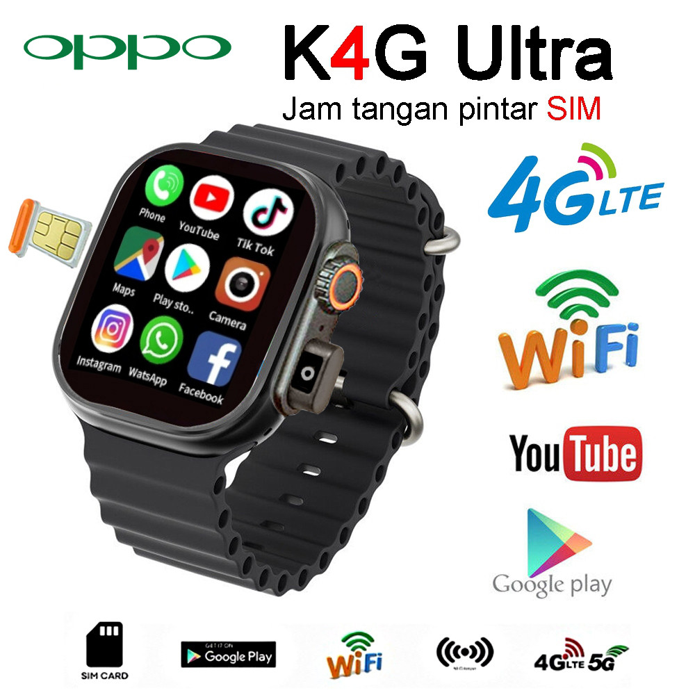 [COD 100%ORI ]OPPO SmartWatch K4G ULTRA Jam Tangan SIM Olahraga NFC Waterproof 4G SMART CARD Jam Sma