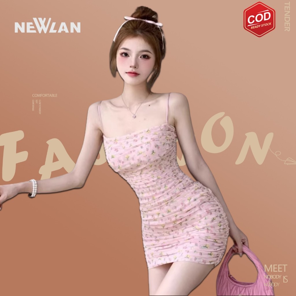 Yoohui QZ226 Dress Wanita Motif Bunga Fashion Mini Dress Sexy Dress Dada Tali Pesta Dress Dinner Gau