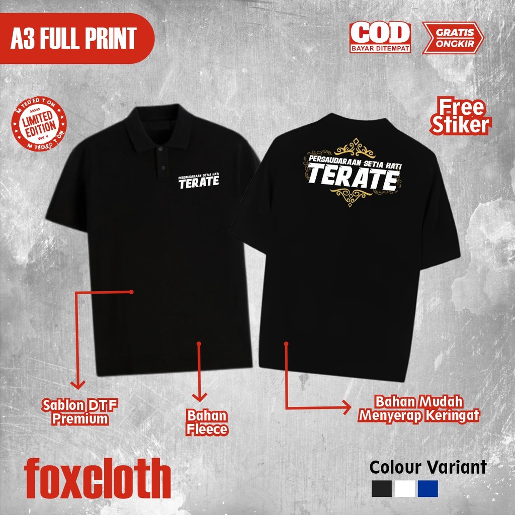 Kaos Polo Bordir//Sablon Perguruan PSHT Persaudaran Setia Hati Terate Motif Mahkota Emas Desain Terb