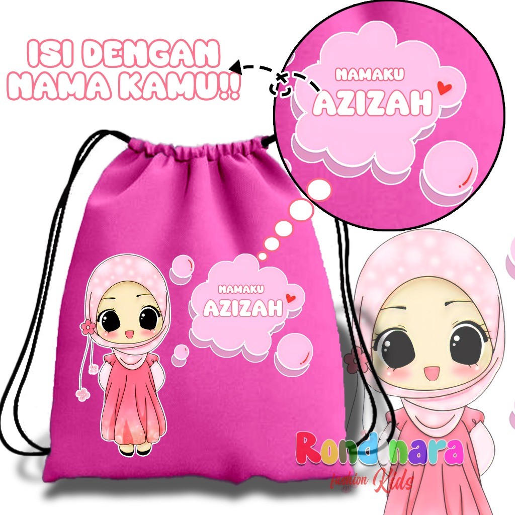 ORIGINAL Tas Serut Anak Ngaji MUSLIMAH CUSTOM NAMA/ Tas Serut Anak Gratis Nama jh-0