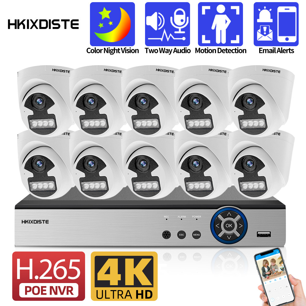 4K Dome CCTV Surveillance Security POE IP Camera System 8MP 8CH 10CH POE NVR Kit 2way Audio Indoor H