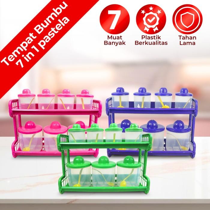 [AFF] Kitchen Set Tempat Bumbu 7 in 1 Pastela WARNA RANDOM | Rak Dapur Multifungsi dengan 7 Toples &