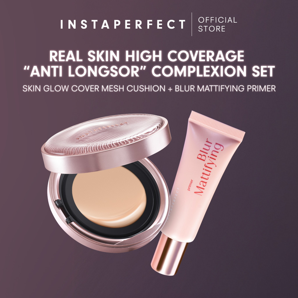 Instaperfect Real Skin High Coverage "anti longsor" Complexion Set- Skin Glow Mesh Cushion + Blur Ma