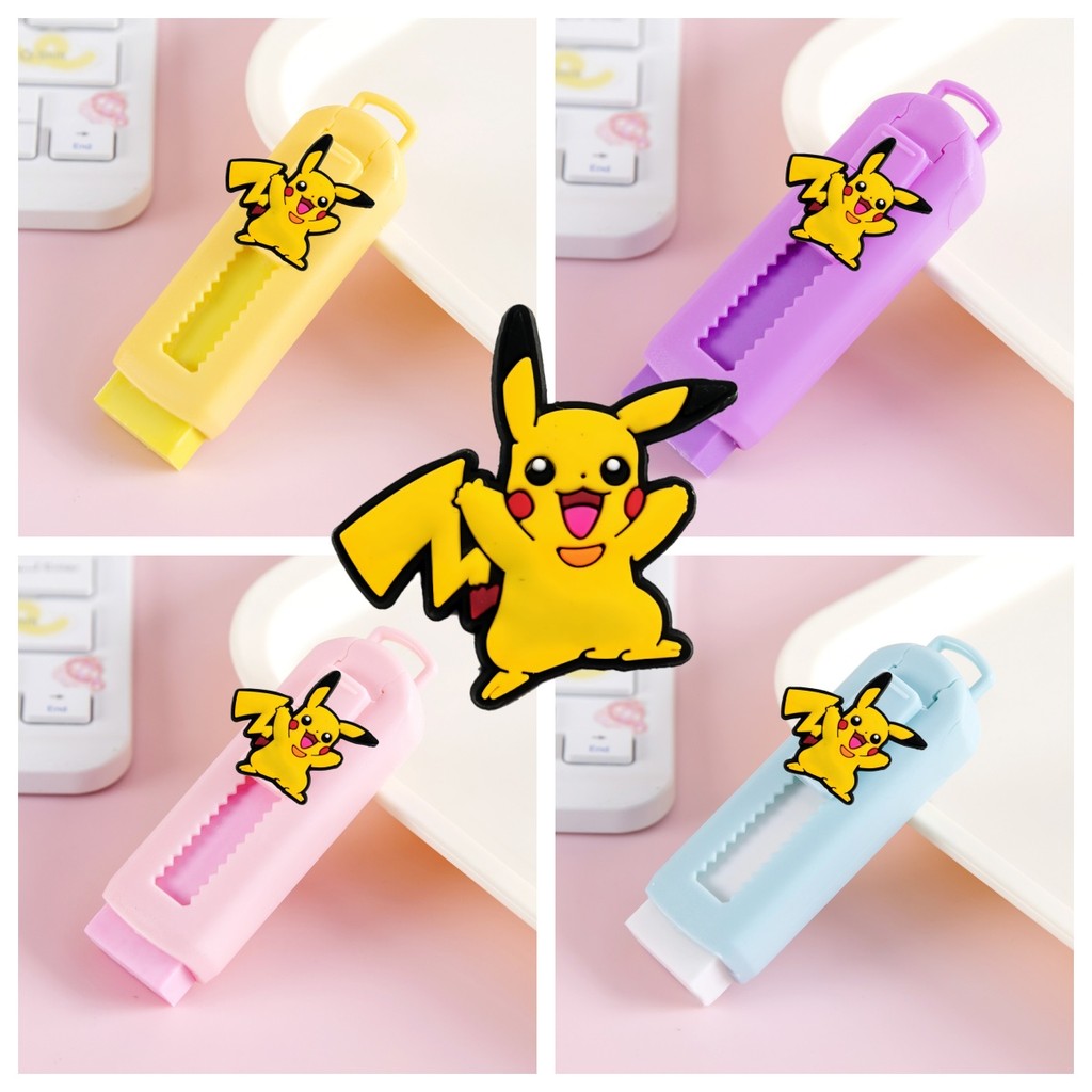 

Original Kawaii Pokemon Theme Push Pull Eraser School Supplies Clean Mess Free Stationary Office Pikachu Rubber Eraser Kids Gift