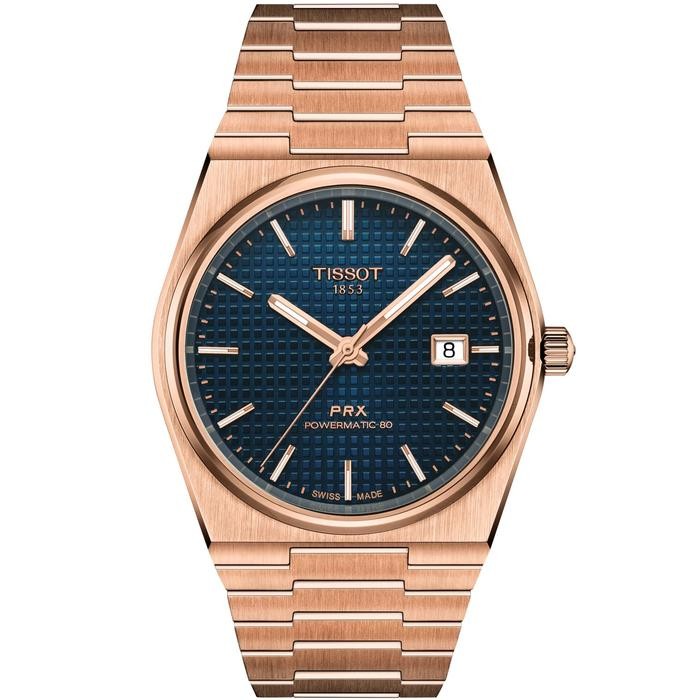 Tissot PRX Powermatic 80 Jam Tangan Pria Original Automatic 40MM Blue Dial Rose Gold Case T137.407.3