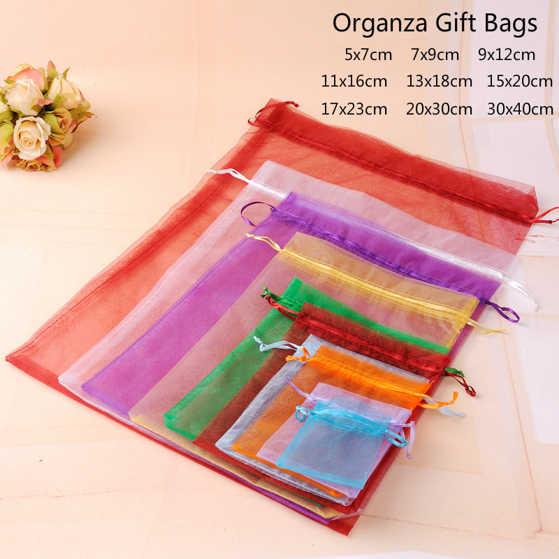 

10 pçs/lote (9 tamanhos) saco de presente de organza saco de embalagem de jóias festa de casamento decoração favores saco de presente drawable & bolsas chá de bebê